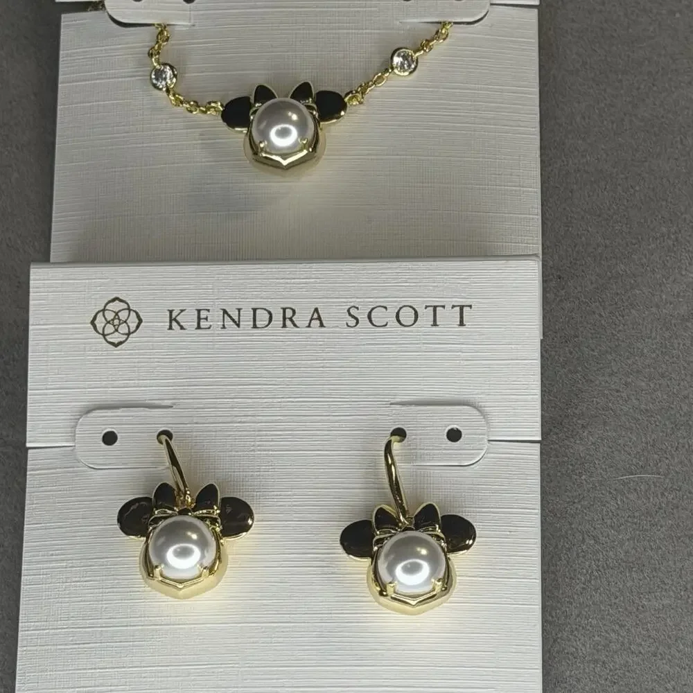 Disney | Kendra Scott Gold Minnie Mouse Earrings & Necklace Set New w Dust Pouch - Picture 10 of 10